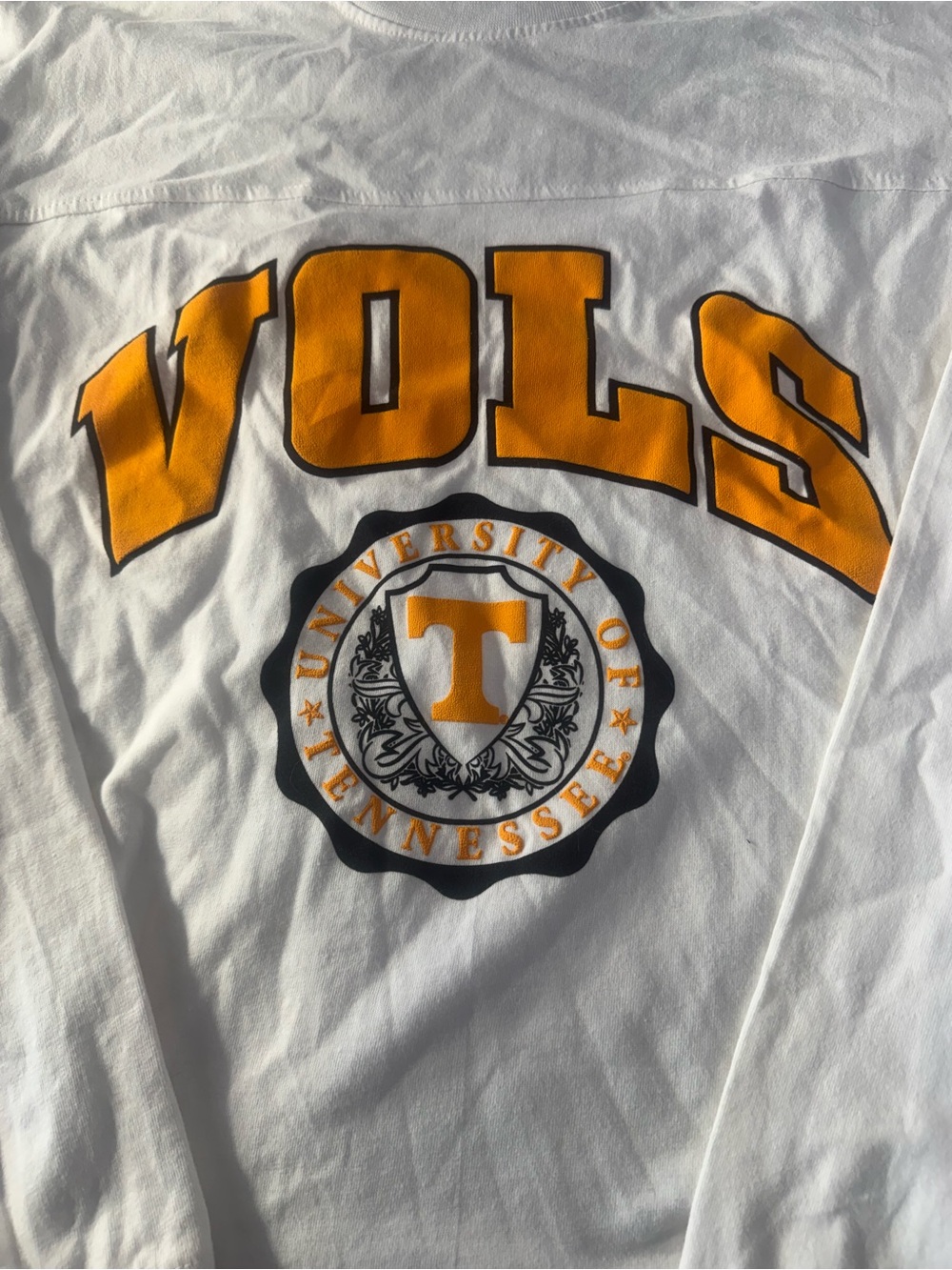 Pressbox Medium White Long Sleeve Shirt with Orange   Tennessee Vols  Graphic